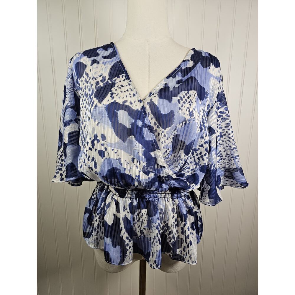 Joseph Ribkoff Butterfly Sleeve Top‎ Blue Vanilla Women's Size 8 Bohemian